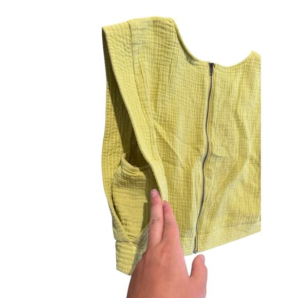 LTX Sportswear Green Crop Tank Top Women’s M Textured Rayon Zip Back Utility - Picture 3 of 6